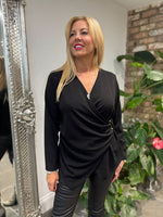 Black Crossover Brooch Top Rebecca